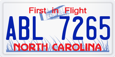 NC license plate ABL7265