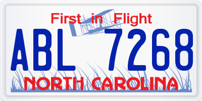 NC license plate ABL7268