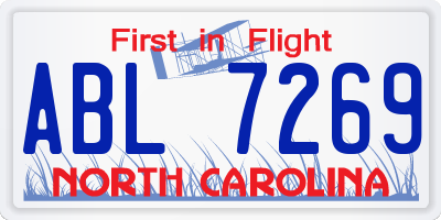 NC license plate ABL7269