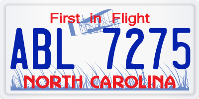 NC license plate ABL7275