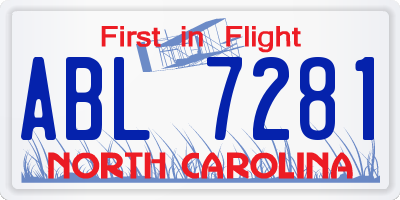 NC license plate ABL7281