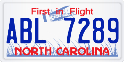 NC license plate ABL7289