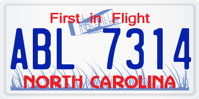 NC license plate ABL7314