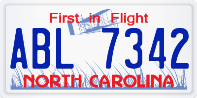 NC license plate ABL7342