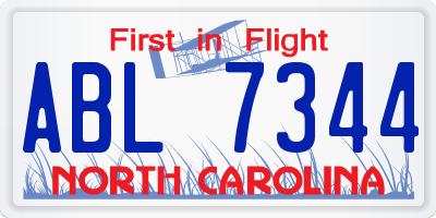 NC license plate ABL7344