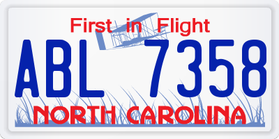 NC license plate ABL7358