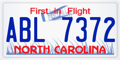 NC license plate ABL7372
