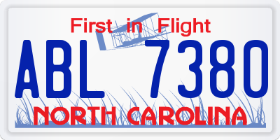 NC license plate ABL7380