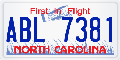 NC license plate ABL7381