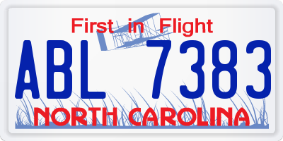 NC license plate ABL7383