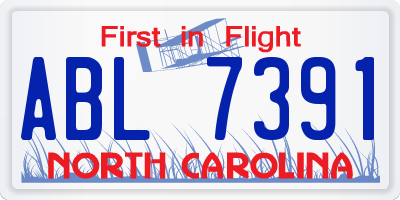 NC license plate ABL7391