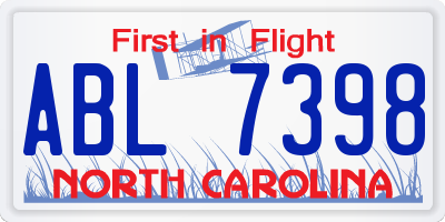 NC license plate ABL7398
