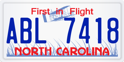 NC license plate ABL7418