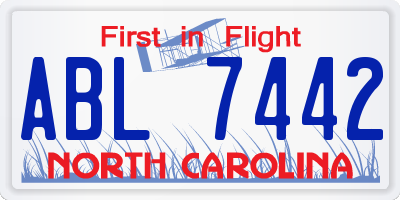 NC license plate ABL7442