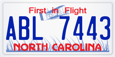 NC license plate ABL7443