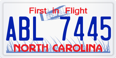 NC license plate ABL7445