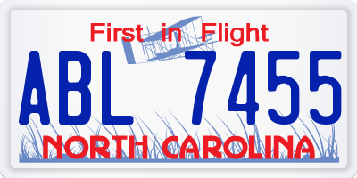NC license plate ABL7455