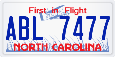 NC license plate ABL7477