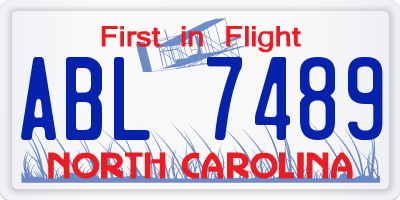 NC license plate ABL7489