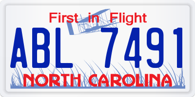NC license plate ABL7491