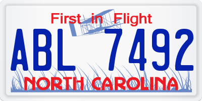 NC license plate ABL7492