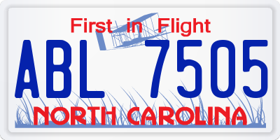 NC license plate ABL7505