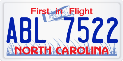 NC license plate ABL7522