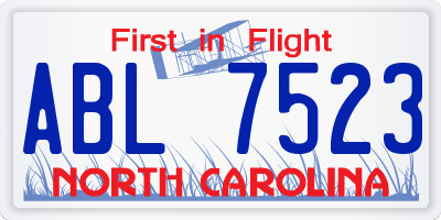 NC license plate ABL7523
