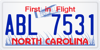 NC license plate ABL7531