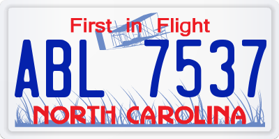 NC license plate ABL7537