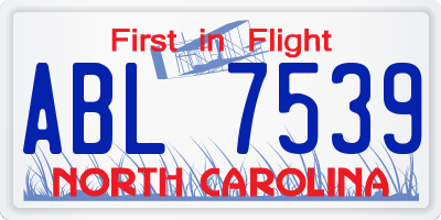 NC license plate ABL7539