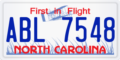 NC license plate ABL7548