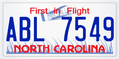 NC license plate ABL7549