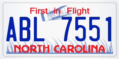 NC license plate ABL7551