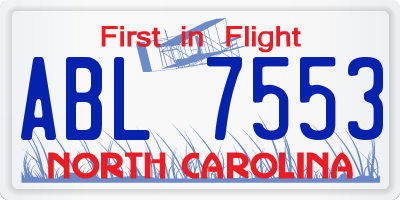 NC license plate ABL7553