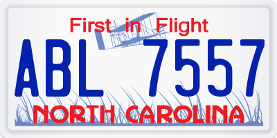 NC license plate ABL7557