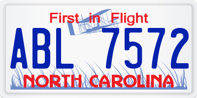 NC license plate ABL7572