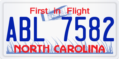 NC license plate ABL7582