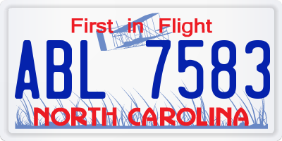 NC license plate ABL7583