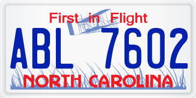 NC license plate ABL7602