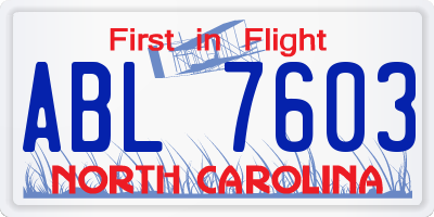 NC license plate ABL7603