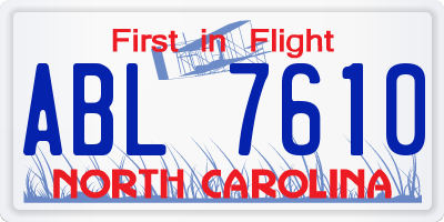 NC license plate ABL7610