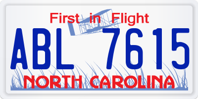 NC license plate ABL7615
