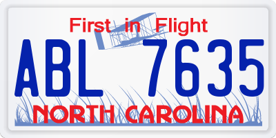 NC license plate ABL7635