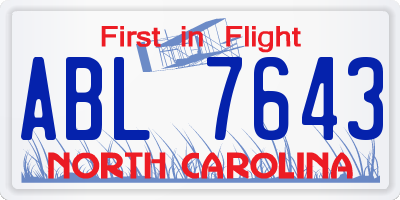 NC license plate ABL7643