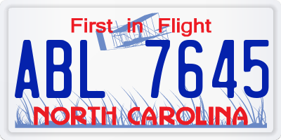 NC license plate ABL7645