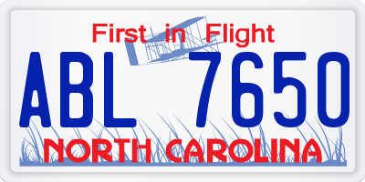 NC license plate ABL7650
