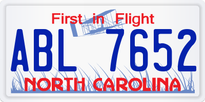 NC license plate ABL7652