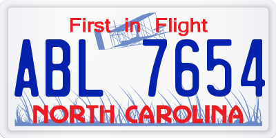 NC license plate ABL7654