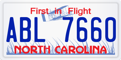 NC license plate ABL7660